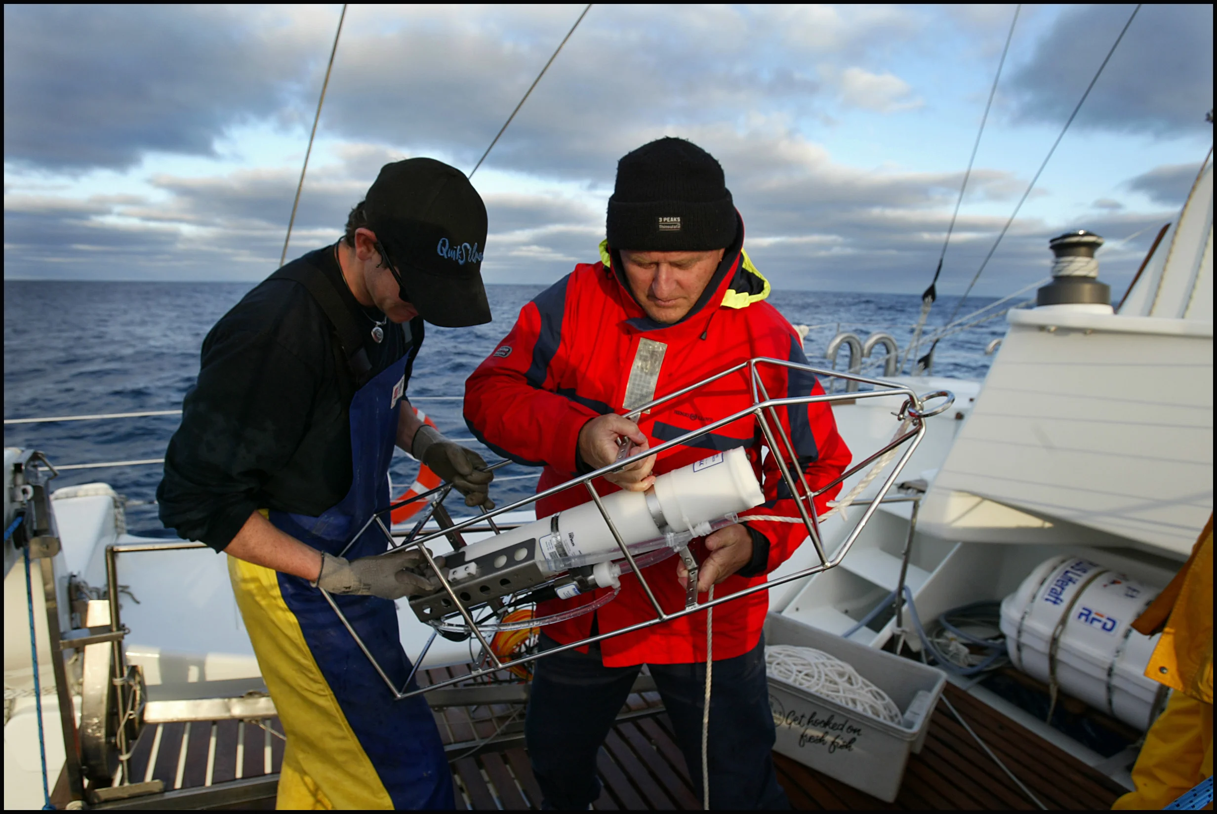 Researchers deploying instruments — blue whale research on Pelican 1